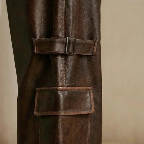 Coffee Brown Casual Women's Merlot Vintage Distressed Faux Cargo Pants - Picture 6 of 6